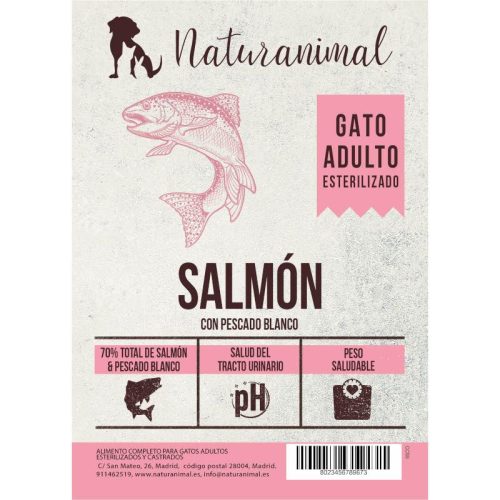 Naturanimal Receta de Salmón y Pescado Blanco para Gatos Esterilizados